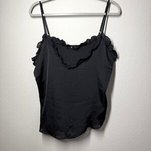 Intimately Free People Black Satin Ruffle Camisole Adjustable Strap Top L